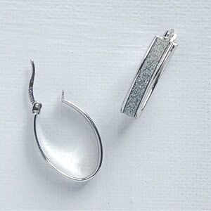 MICHAEL HILL Sterling Silver Diamond Dust Oval Hoop Earrings